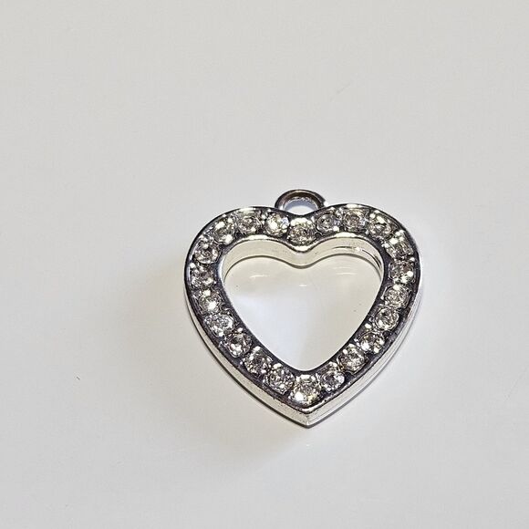 Silver Tone Open Heart Clear Rhinestone Dainty Charm Pendant - Picture 9 of 9